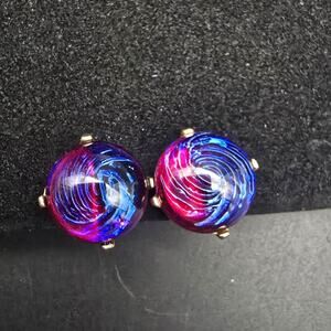 Vintage Dragon's Breath Screw Back Earrings Purple Blue Cabochon